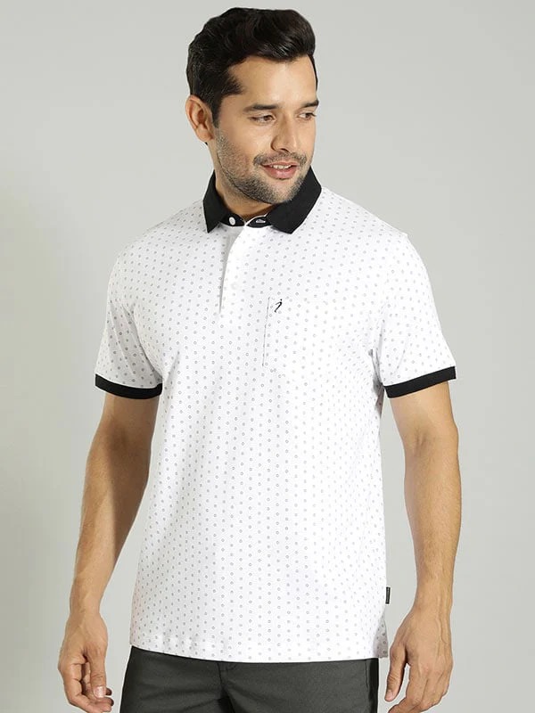 Indian Terrain Men's Half Sleeve Regular Fit White Polo T-Shirt